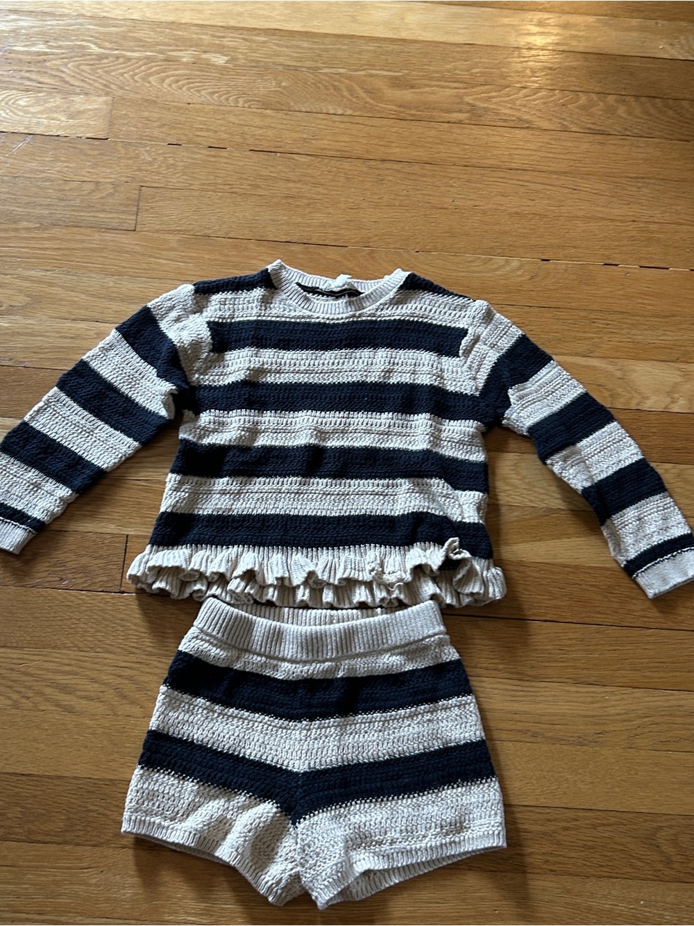 Jessica Simpson Black and Cream Striped Knit Sweater & Shorts Set